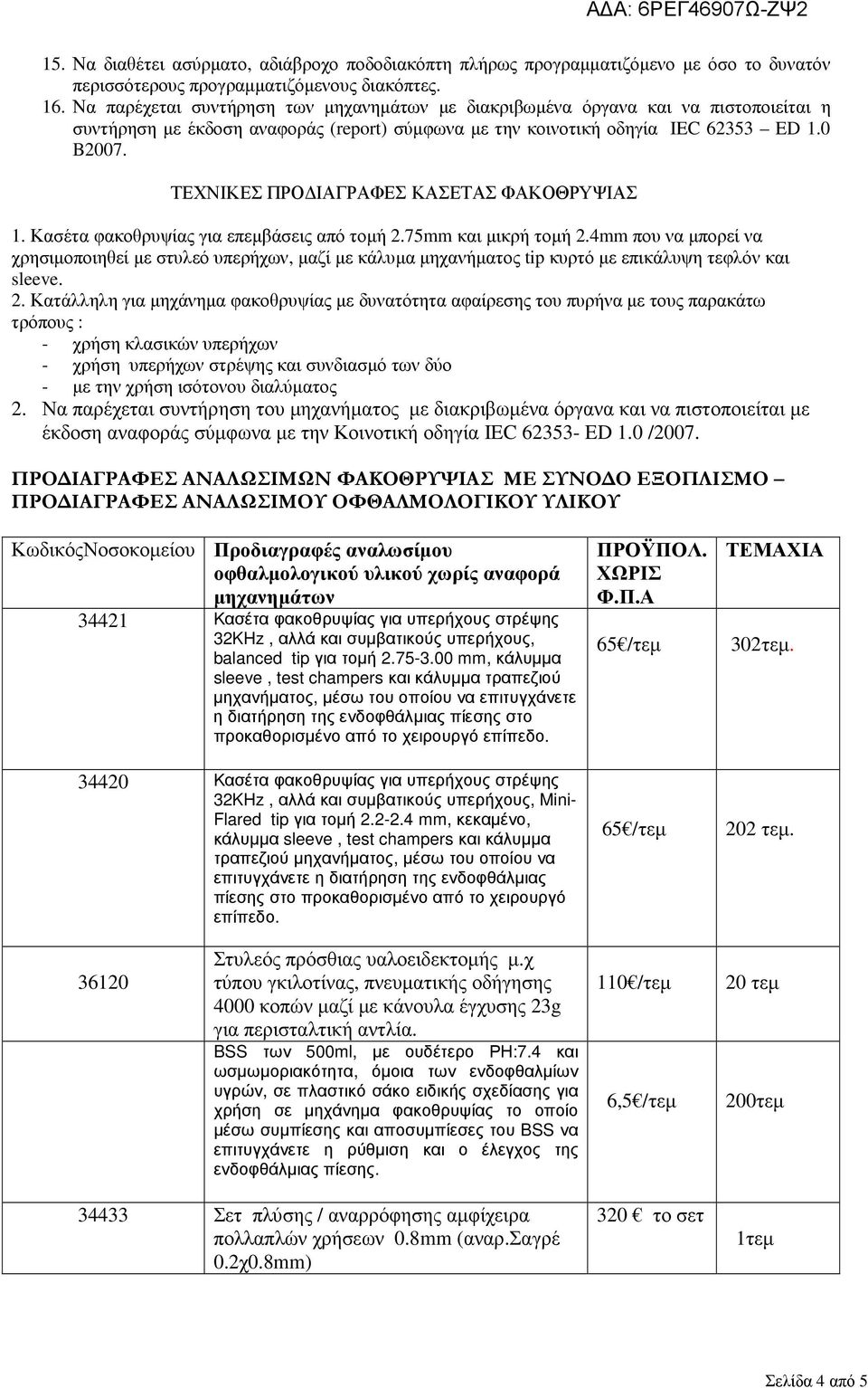 ΤΕΧΝΙΚΕΣ ΠΡΟ ΙΑΓΡΑΦΕΣ ΚΑΣΕΤΑΣ ΦΑΚΟΘΡΥΨΙΑΣ 1. Κασέτα φακοθρυψίας για επεµβάσεις από τοµή 2.75mm και µικρή τοµή 2.