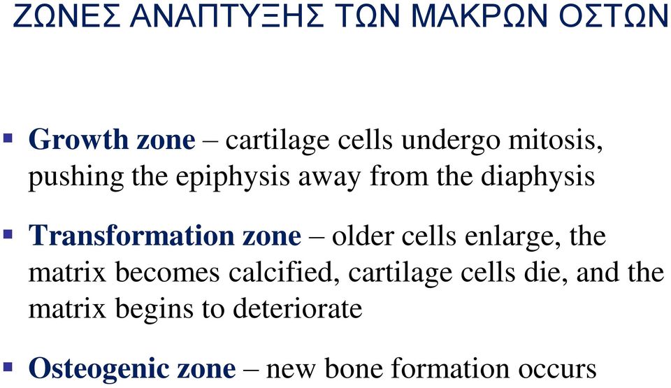 zone older cells enlarge, the matrix becomes calcified, cartilage cells