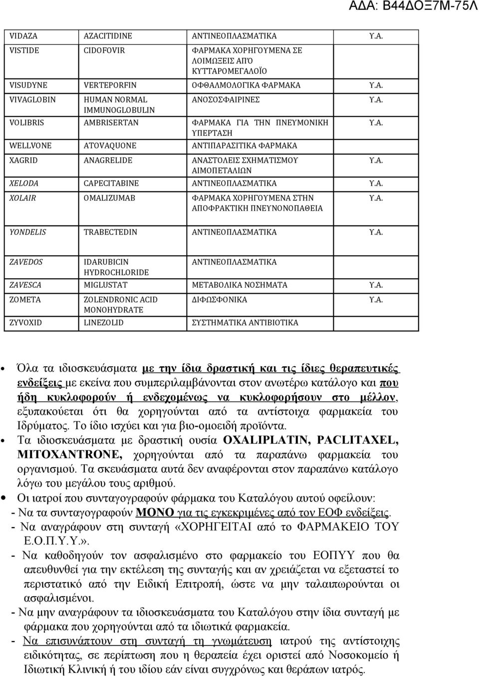 TRABECTEDIN ZAVEDOS IDARUBICIN HYDROCHLORIDE ZAVESCA MIGLUSTAT ΜΕΤΑΒΟΛΙΚΑ ΝΟΣΗΜΑΤΑ ZOMETA ZOLENDRONIC ACID MONOHYDRATE ΔΙΦΩΣΦΟΝΙΚΑ ZYVOXID LINEZOLID ΣΥΣΤΗΜΑΤΙΚΑ ΑΝΤΙΒΙΟΤΙΚΑ Όλα τα ιδιοσκευάσματα με