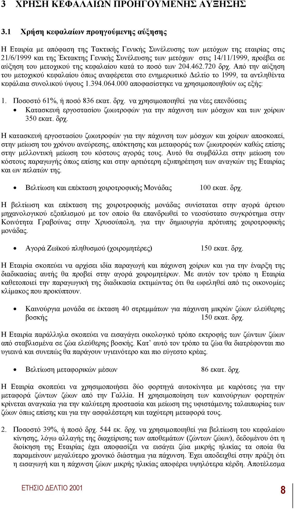 προέβει σε αύξηση του µετοχικού της κεφαλαίου κατά το ποσό των 204.462.720 δρχ.