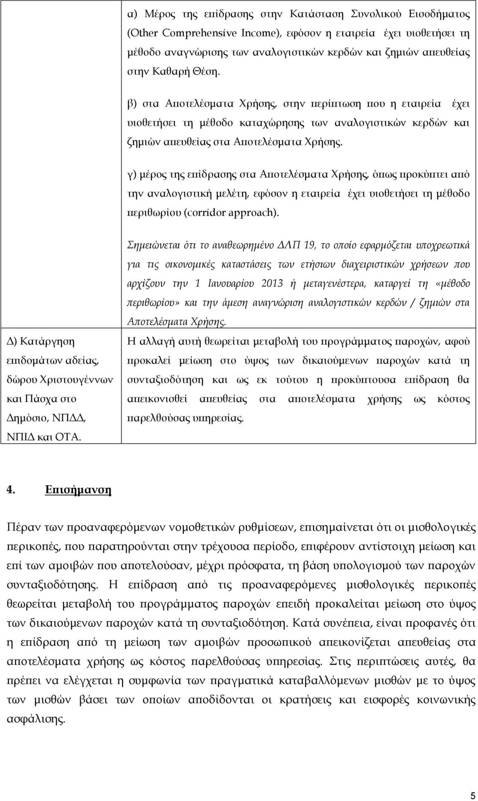 γ) μέρος της επίδρασης στα Αποτελέσματα Χρήσης, όπως προκύπτει από την αναλογιστική μελέτη, εφόσον η εταιρεία έχει υιοθετήσει τη μέθοδο περιθωρίου (corridor approach).