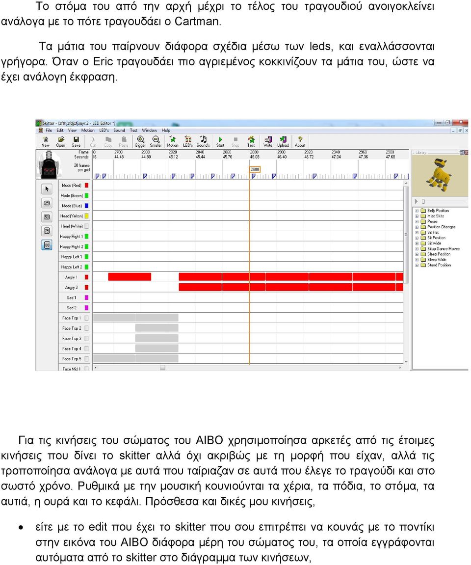 Γηα ηηο θηλήζεηο ηνπ ζώκαηνο ηνπ ΑΙΒΟ ρξεζηκνπνίεζα αξθεηέο από ηηο έηνηκεο θηλήζεηο πνπ δίλεη ην skitter αιιά όρη αθξηβώο κε ηε κνξθή πνπ είραλ, αιιά ηηο ηξνπνπνίεζα αλάινγα κε απηά πνπ ηαίξηαδαλ ζε