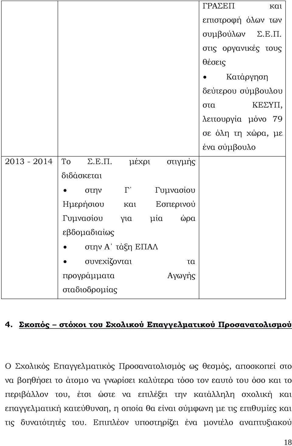 όλων των συμβούλων Σ.Ε.Π. στις οργανικές τους θέσεις Κατάργηση δεύτερου σύμβουλου στα ΚΕΣΥΠ, λειτουργία μόνο 79 σε όλη τη χώρα, με ένα σύμβουλο 4.