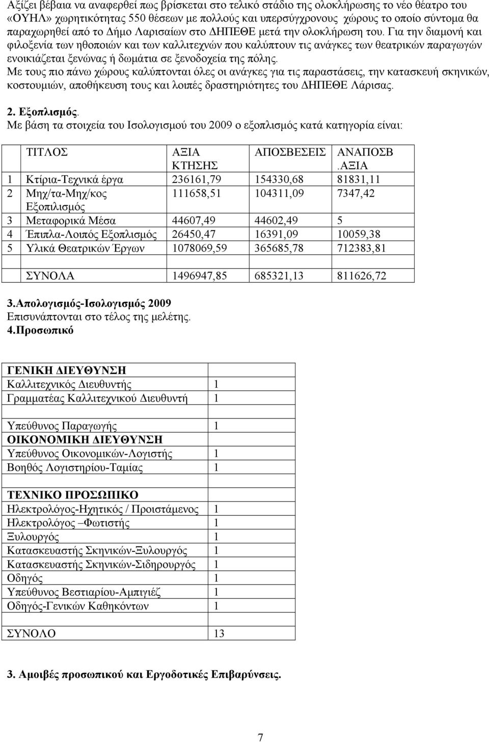 Για την διαμονή και φιλοξενία των ηθοποιών και των καλλιτεχνών που καλύπτουν τις ανάγκες των θεατρικών παραγωγών ενοικιάζεται ξενώνας ή δωμάτια σε ξενοδοχεία της πόλης.