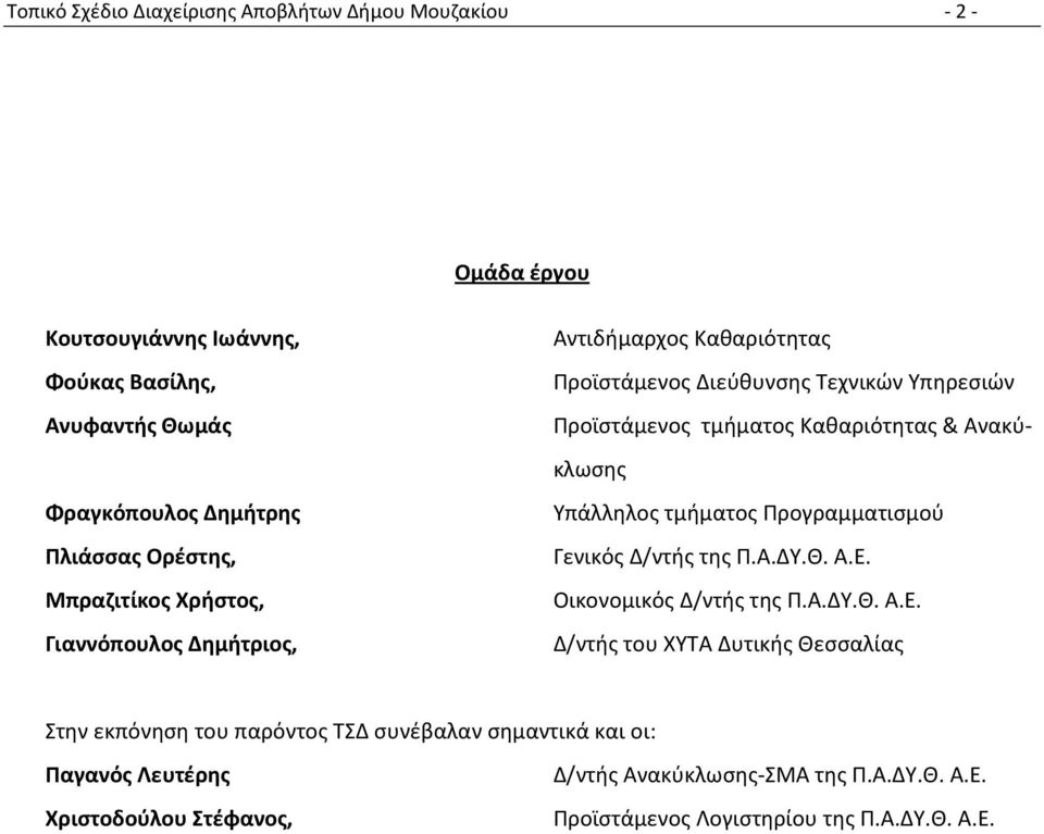 Ανακύκλωσης Υπάλληλος τμήματος Προγραμματισμού Γενικός Δ/ντής της Π.Α.ΔΥ.Θ. Α.Ε.