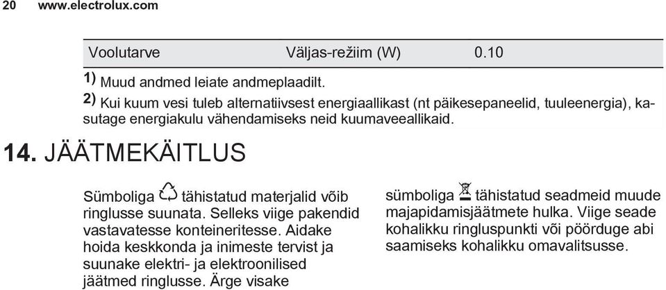 JÄÄTMEKÄITLUS Sümboliga tähistatud materjalid võib ringlusse suunata. Selleks viige pakendid vastavatesse konteineritesse.