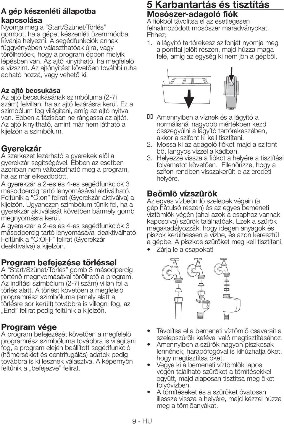 Az ajtónyitást követõen további ruha adható hozzá, vagy vehetõ ki. Az ajtó becsukása Az ajtó becsukásának szimbóluma (2-7i szám) felvillan, ha az ajtó lezárásra kerül.