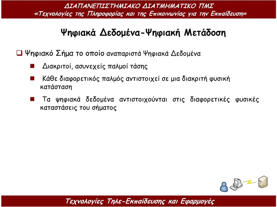 παλµός αντιστοιχεί σε µια διακριτή φυσική κατάσταση Τα ψηφιακά