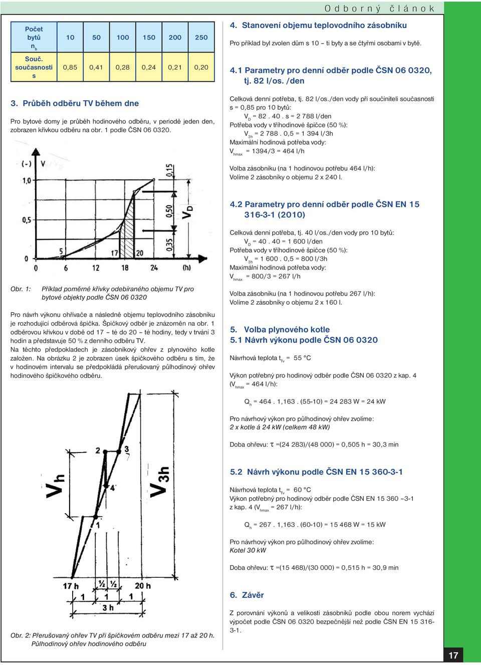 1 podle ČSN 06 0320. Celková denní potřeba, tj. 82 l/os./den vody při součiniteli současnosti s = 0,85 pro 10 bytů: V D = 82. 40.