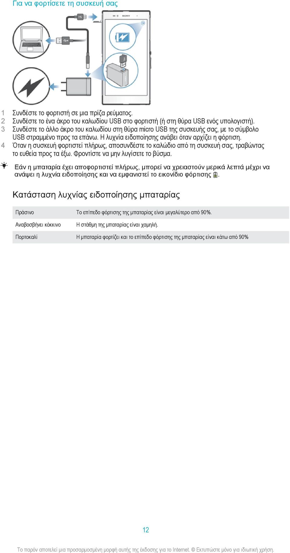 4 Όταν η συσκευή φορτιστεί πλήρως, αποσυνδέστε το καλώδιο από τη συσκευή σας, τραβώντας το ευθεία προς τα έξω. Φροντίστε να μην λυγίσετε το βύσμα.