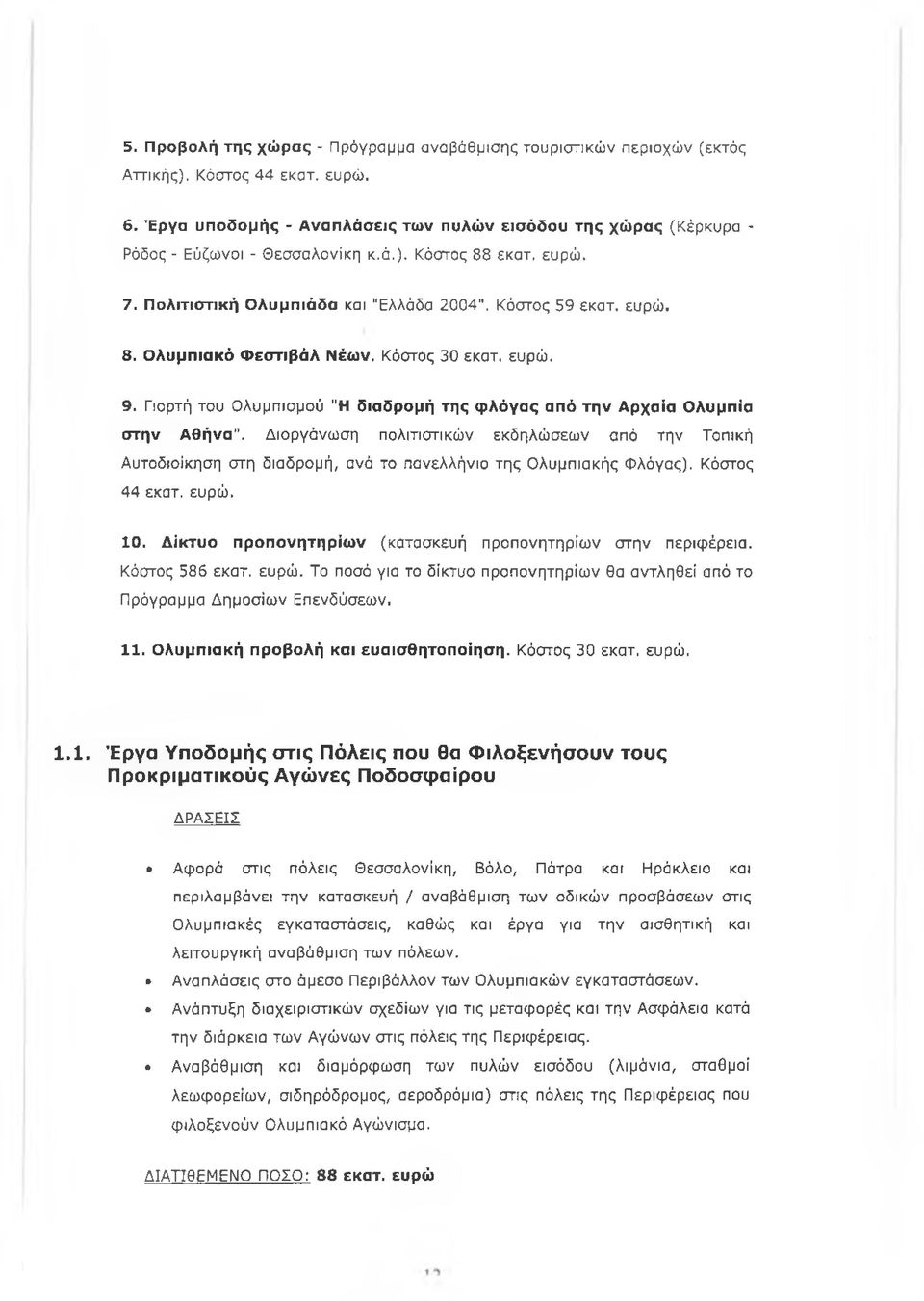 Κόστος 30 εκατ. ευρώ. 9. Γιορτή του Ολυμπισμού "Η διαδρομή της φλόγας από την Αρχαία Ολυμπία στην Αθήνα".