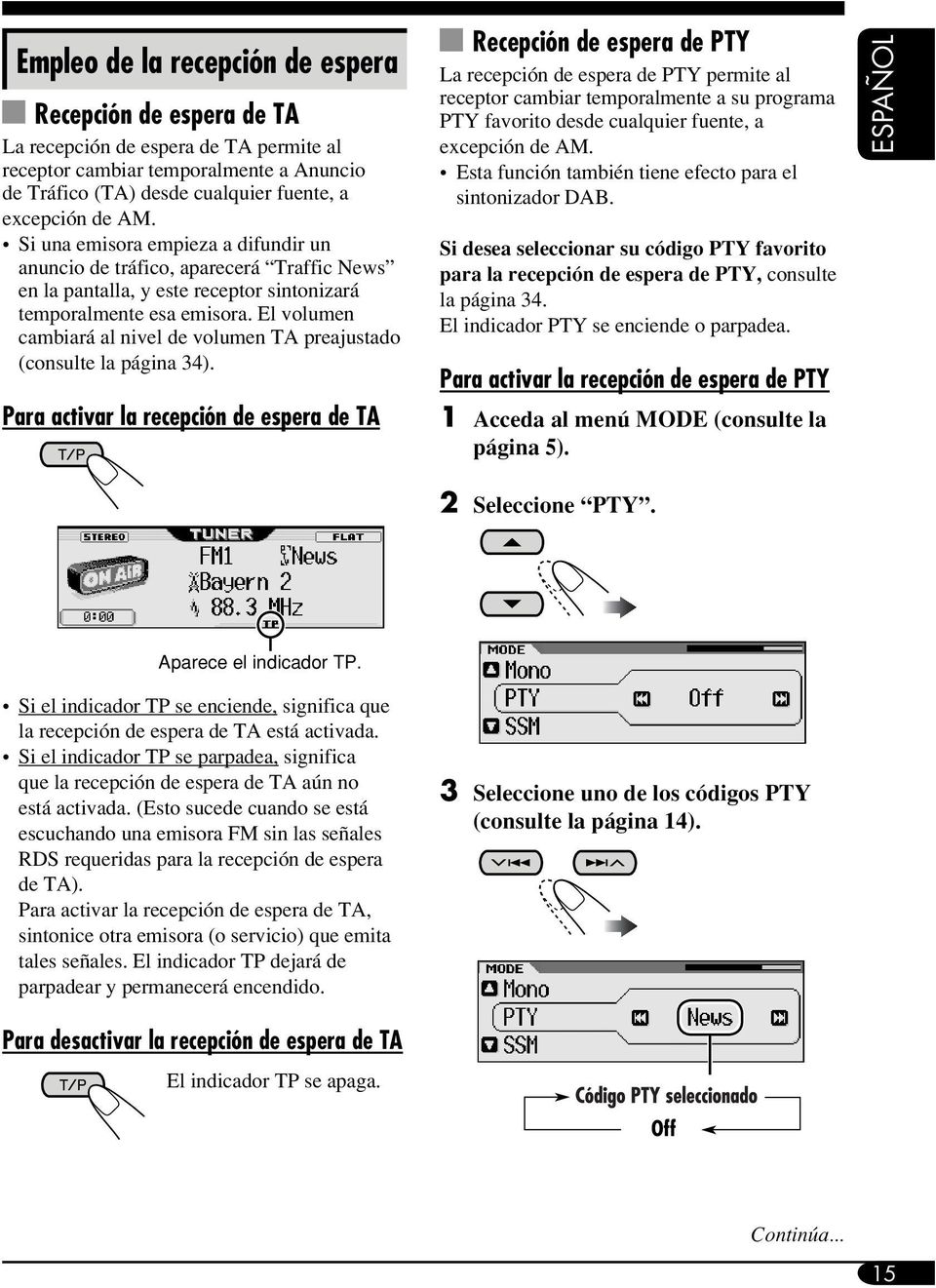 El volumen cambiará al nivel de volumen TA preajustado (consulte la página 34).