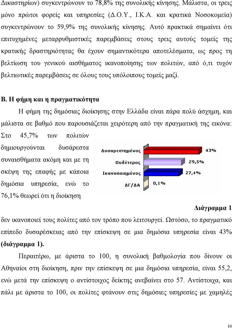 αισθήματος ικανοποίησης των πολιτών, από ό,τι τυχόν βελτιωτικές παρεμβάσεις σε όλους τους υπόλοιπους τομείς μαζί. Β.