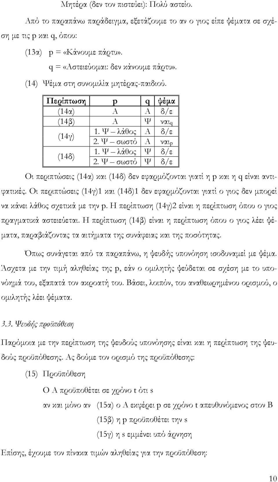 Ψ σωστό Ψ δ/ε Οι περιπτώσεις (14α) και (14δ) δεν εφαρµόζονται γιατί η p και η q είναι αντιφατικές.