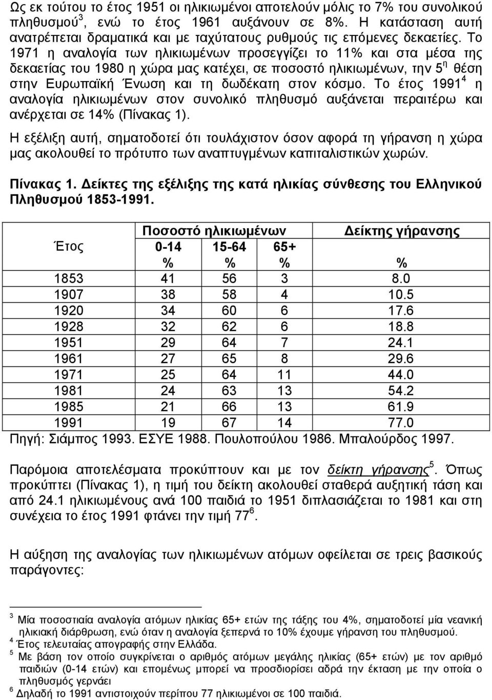 Το 1971 η αναλογία των ηλικιωµένων προσεγγίζει το 11% και στα µέσα της δεκαετίας του 1980 η χώρα µας κατέχει, σε ποσοστό ηλικιωµένων, την 5 η θέση στην Ευρωπαϊκή Ένωση και τη δωδέκατη στον κόσµο.