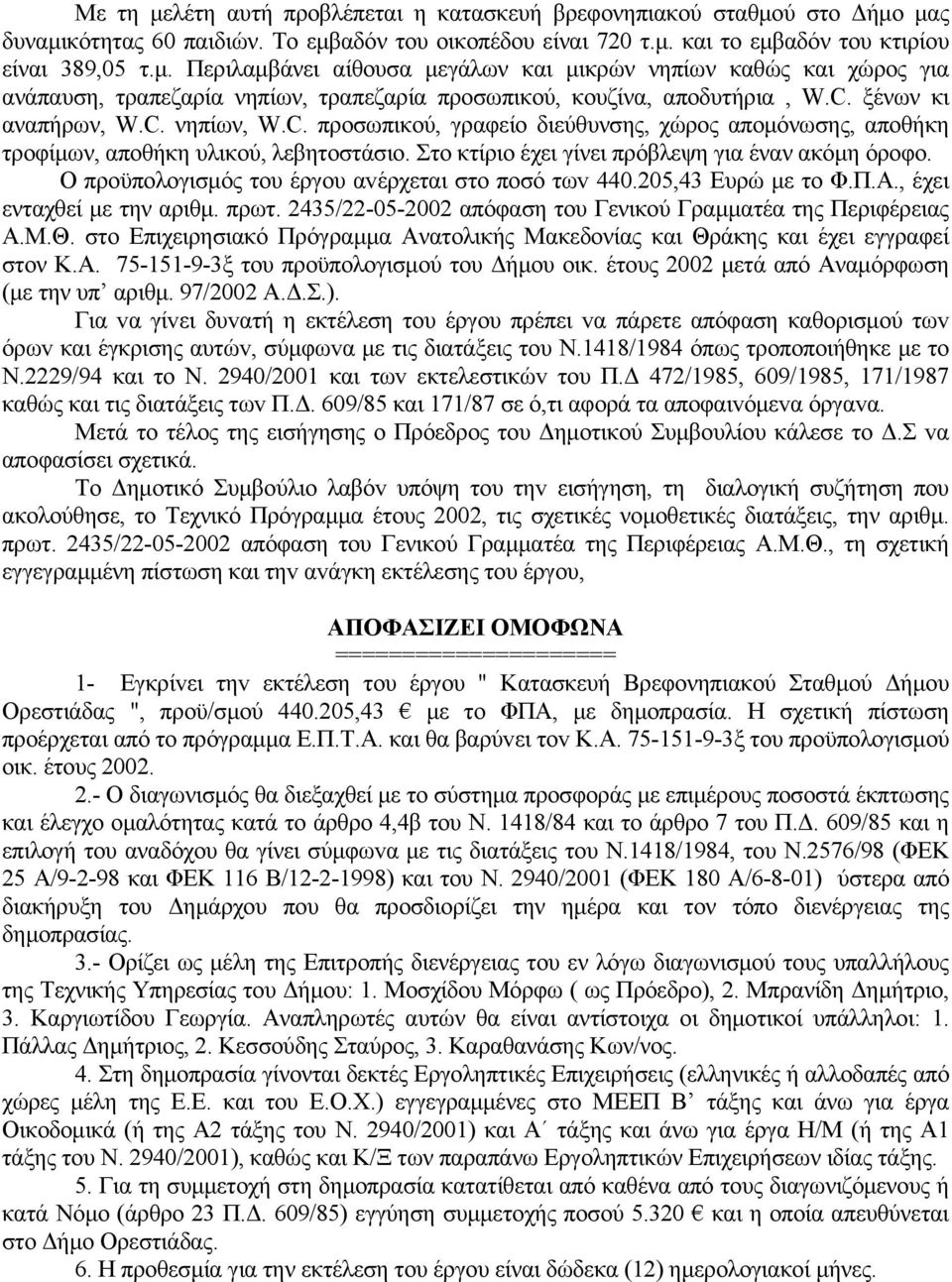 Ο πρoϋπoλoγισμός τoυ έργoυ αvέρχεται στo πoσό τωv 440.205,43 Ευρώ με τo Φ.Π.Α., έχει ενταχθεί με την αριθμ. πρωτ. 2435/22-05-2002 απόφαση του Γενικού Γραμματέα της Περιφέρειας Α.Μ.Θ.