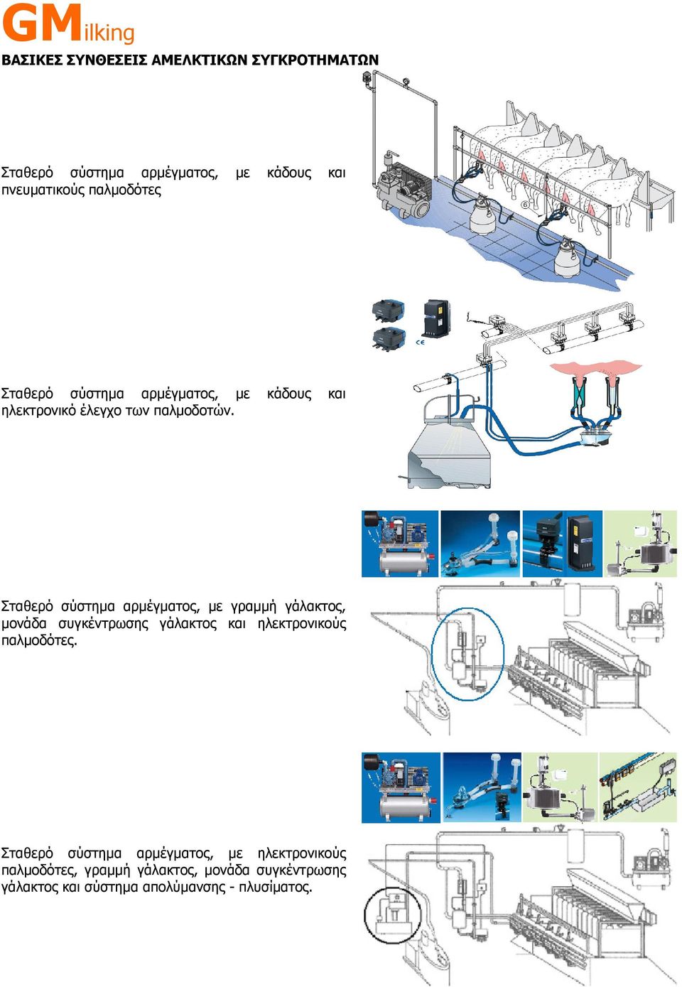 Σταθερό σύστηµα αρµέγµατος, µε γραµµή γάλακτος, µονάδα συγκέντρωσης γάλακτος και ηλεκτρονικούς παλµοδότες.