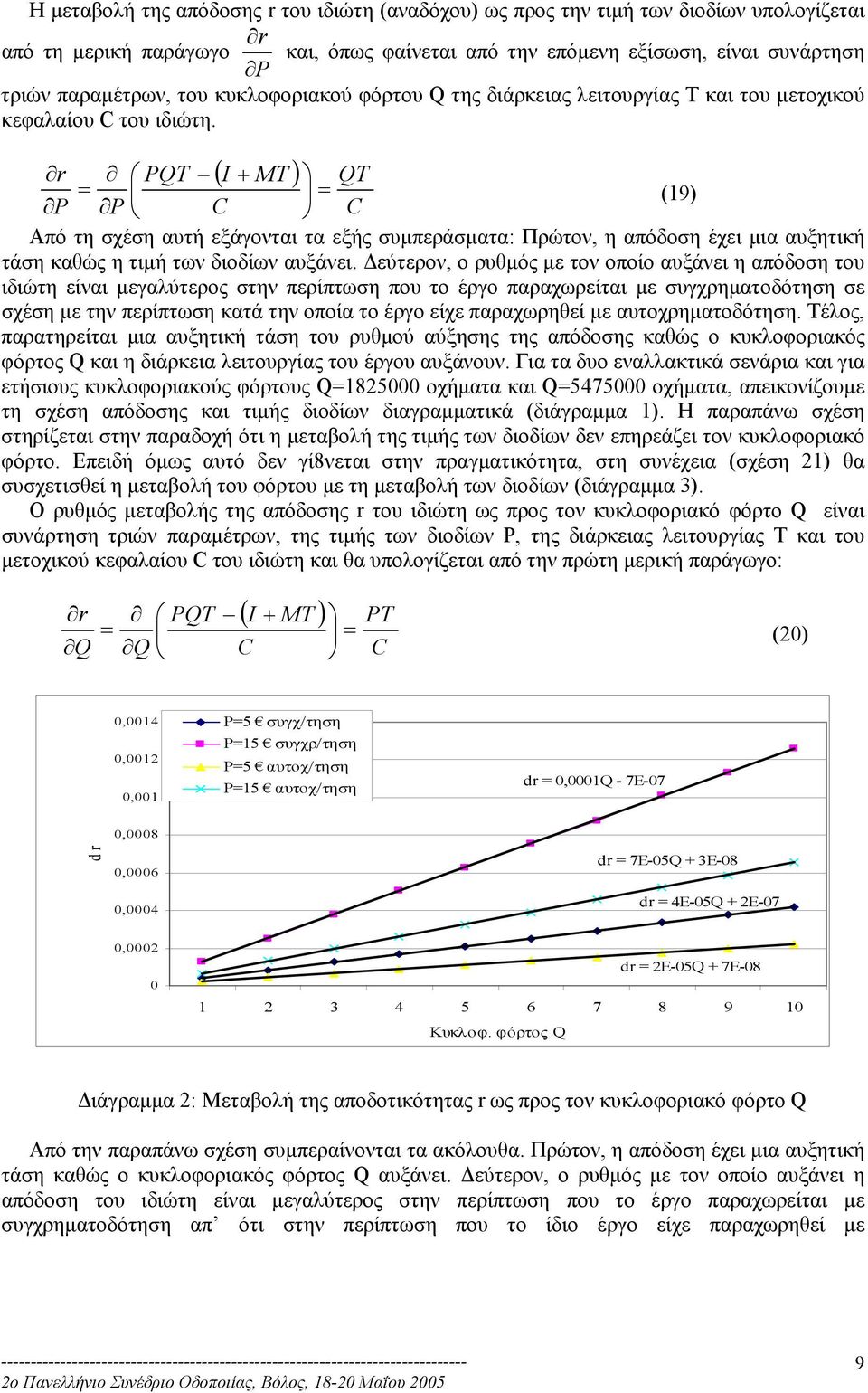 I + 9 C C Από τη σχέση αυτή εξάγονται τα εξής συµπεράσµατα: Πρώτον, η απόδοση έχει µια αυξητική τάση καθώς η τιµή των διοδίων αυξάνει.