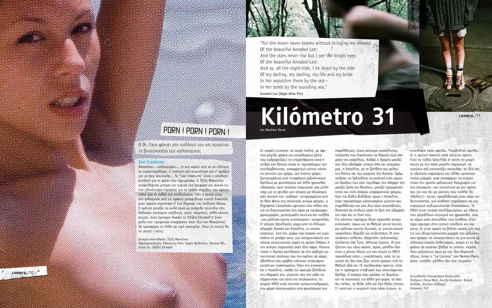 PORN! PORN! Kilümetro 31 της Νατάσας Χτενά camera./11 camera./10 O Dr. Faux ψάχνει στη συλλογή του και προτείνει τη βιντεοκασέτα του καλοκαιριού: Sea Creatures Αααααχχχ... καλοκαιράκι.