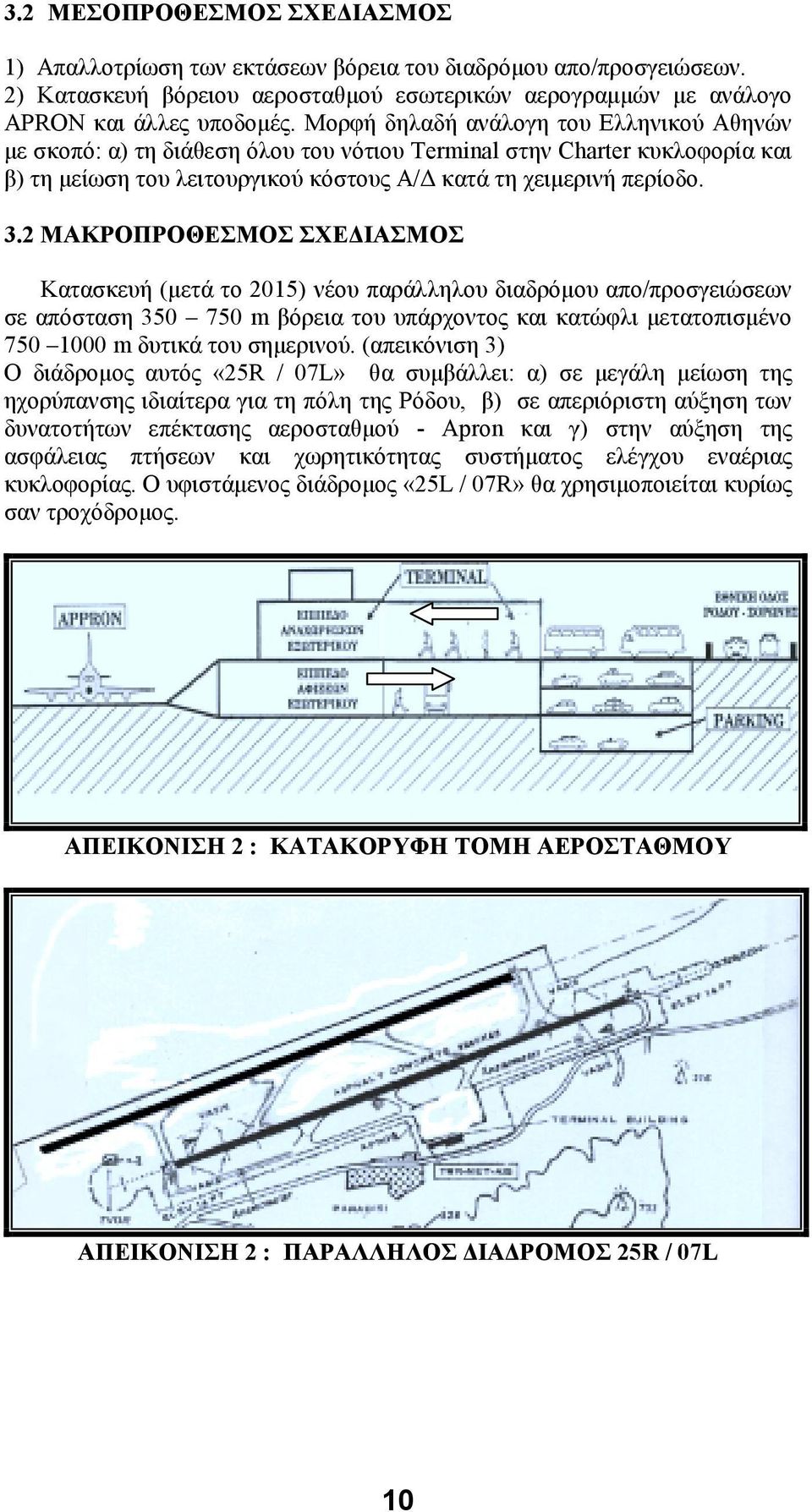 2 ΜΑΚΡΟΠΡΟΘΕΣΜΟΣ ΣΧΕΔΙΑΣΜΟΣ Κατασκευή (μετά το 2015) νέου παράλληλου διαδρόμου απο/προσγειώσεων σε απόσταση 350 750 m βόρεια του υπάρχοντος και κατώφλι μετατοπισμένο 750 1000 m δυτικά του σημερινού.