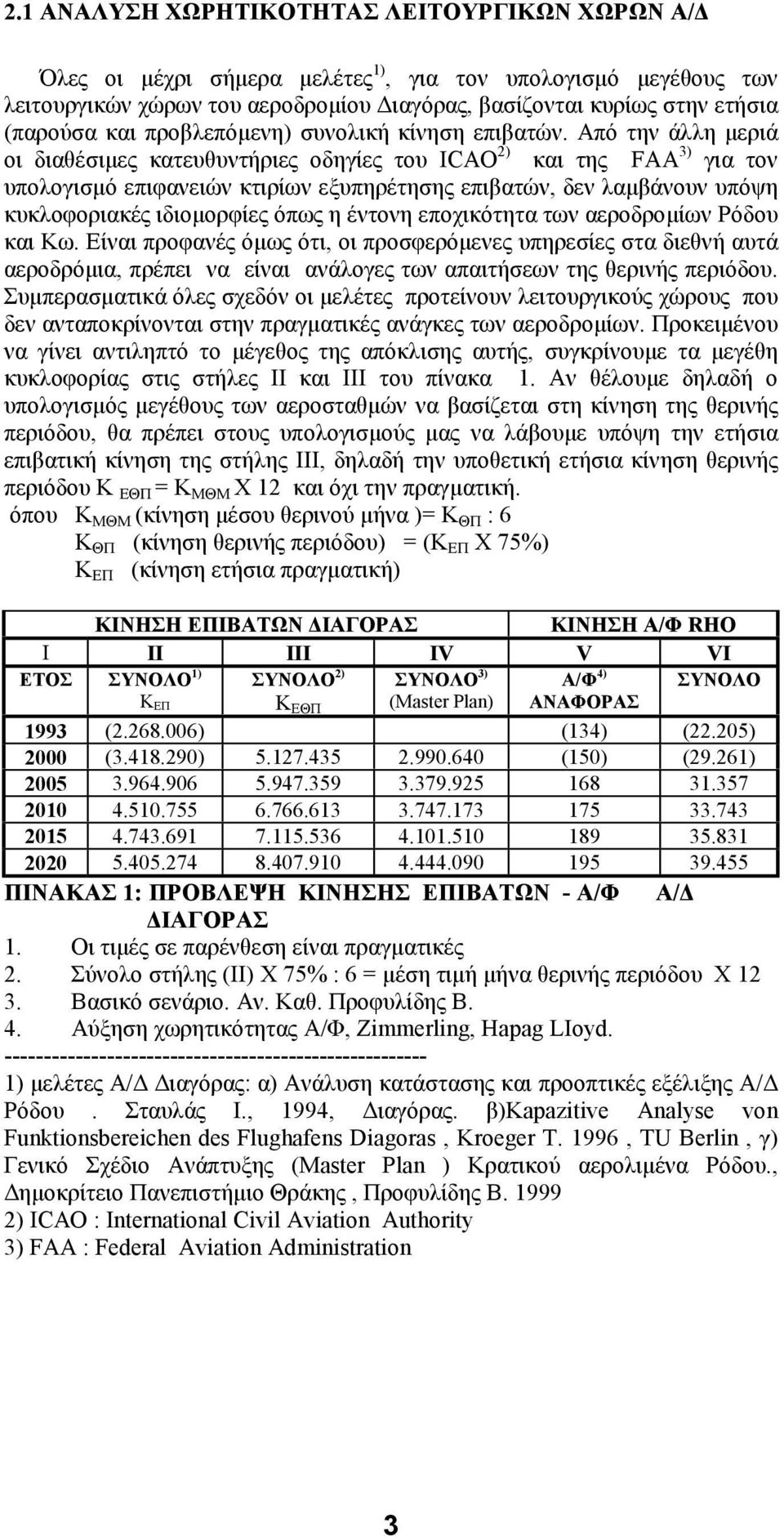 Από την άλλη μεριά οι διαθέσιμες κατευθυντήριες οδηγίες του ICAO 2) και της FAA 3) για τον υπολογισμό επιφανειών κτιρίων εξυπηρέτησης επιβατών, δεν λαμβάνουν υπόψη κυκλοφοριακές ιδιομορφίες όπως η