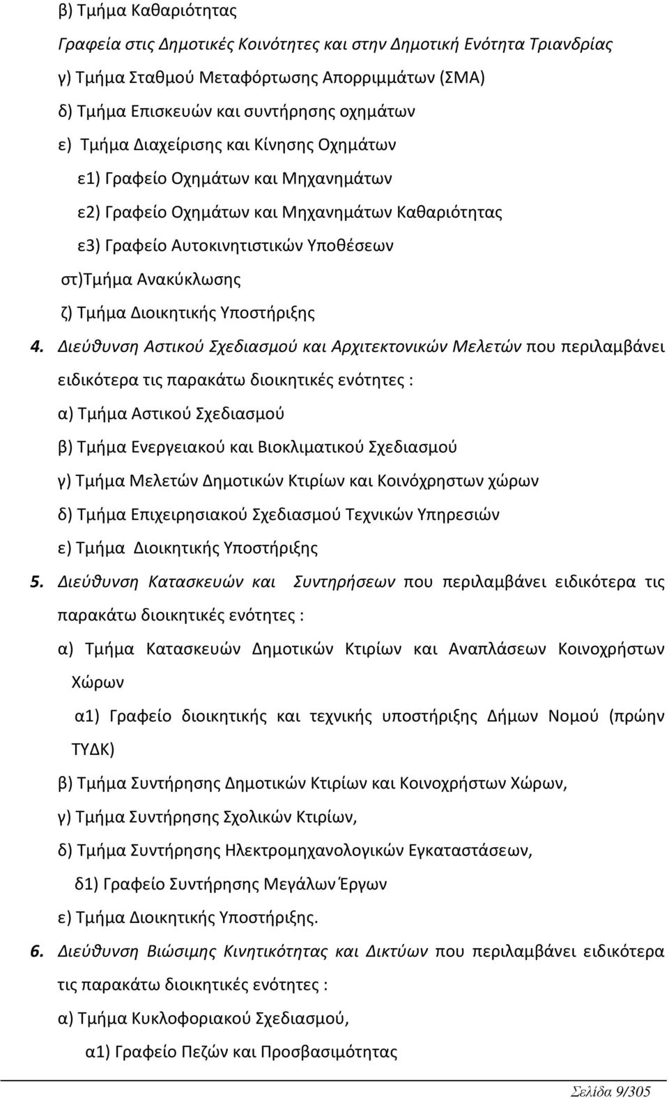 Διεύθυνση Αστικού Σχεδιασμού και Αρχιτεκτονικών Μελετών που περιλαμβάνει ειδικότερα τις παρακάτω διοικητικές ενότητες : α) Τμμα Αστικού Σχεδιασμού β) Τμμα Ενεργειακού και Βιοκλιματικού Σχεδιασμού γ)