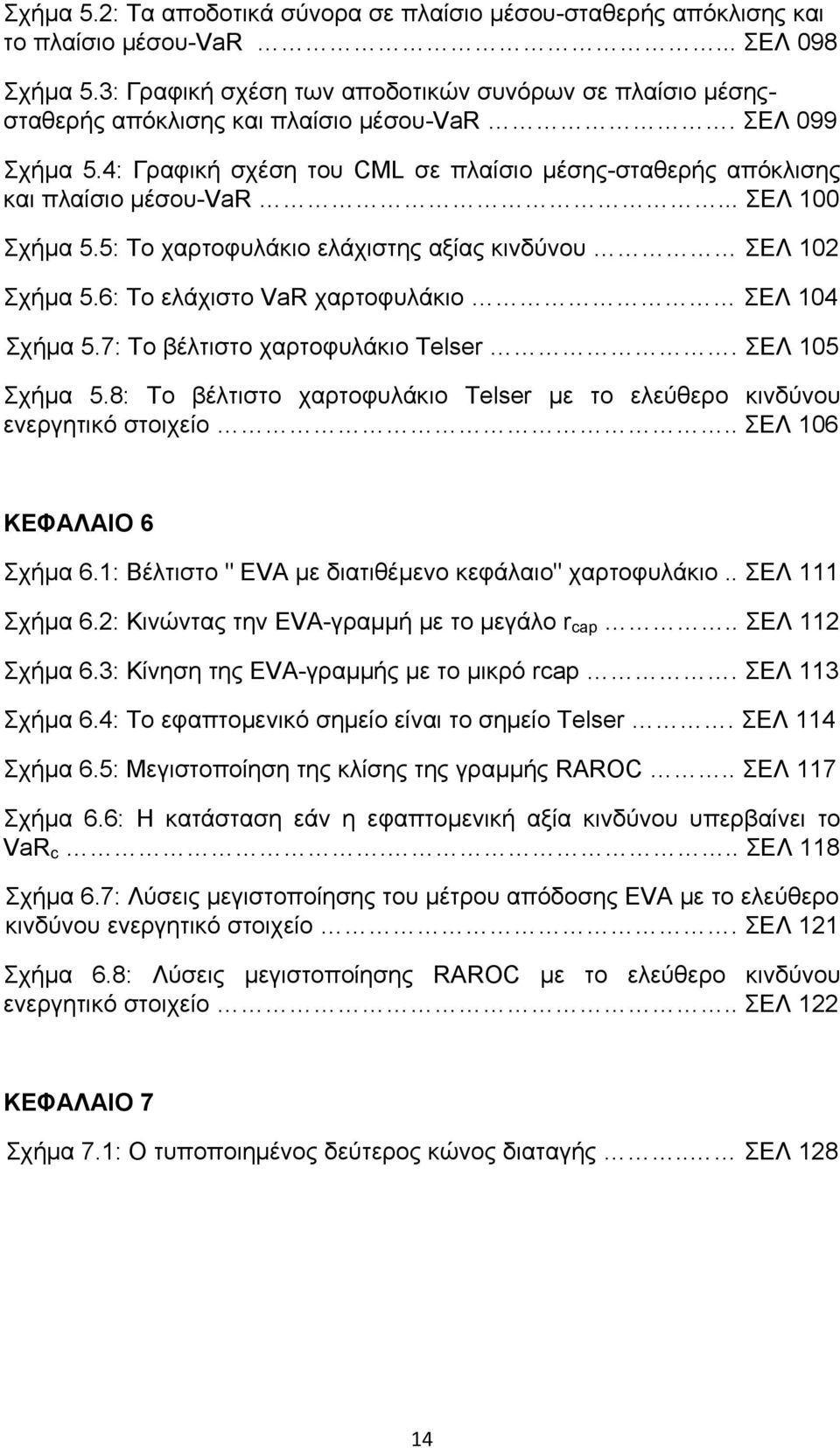 .. ΣΕΛ 100 Σχήμα 5.5: Το χαρτοφυλάκιο ελάχιστης αξίας κινδύνου ΣΕΛ 102 Σχήμα 5.6: Το ελάχιστο VaR χαρτοφυλάκιο ΣΕΛ 104 Σχήμα 5.7: Το βέλτιστο χαρτοφυλάκιο Telser. ΣΕΛ 105 Σχήμα 5.