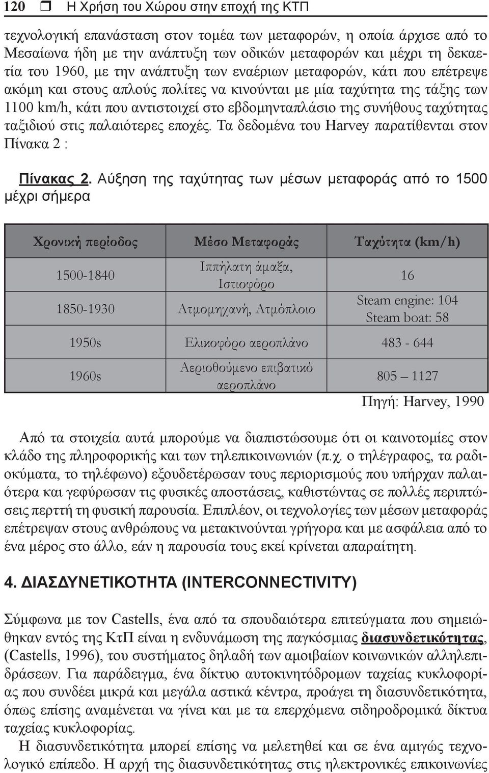 ταχύτητας ταξιδιού στις παλαιότερες εποχές. Τα δεδομένα του Harvey παρατίθενται στον Πίνακα 2 : Πίνακας 2.