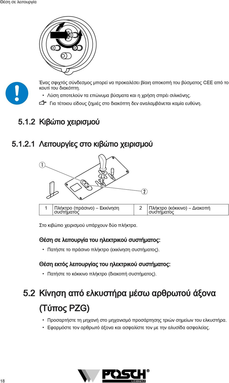 .. Λειτουργίες στο κιβώτιο χειρισμού Πλήκτρο (πράσινο) Εκκίνηση συστήματος Πλήκτρο (κόκκινο) Διακοπή συστήματος Στο κιβώτιο χειρισμού υπάρχουν δύο πλήκτρα.