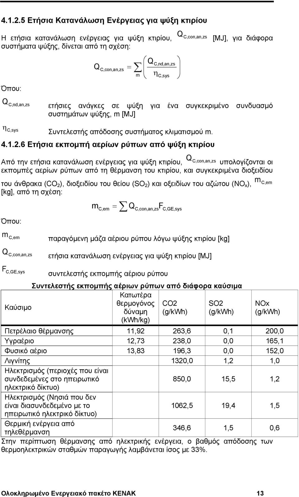 διάφορα C,nd,an,zs ετήσιες ανάγκες σε ψύξη για ένα συγκεκριμένο συνδυασμό συστημάτων ψύξης, m [MJ] η C,sys Συντελεστής απόδοσης συστήματος κλιματισμού m.