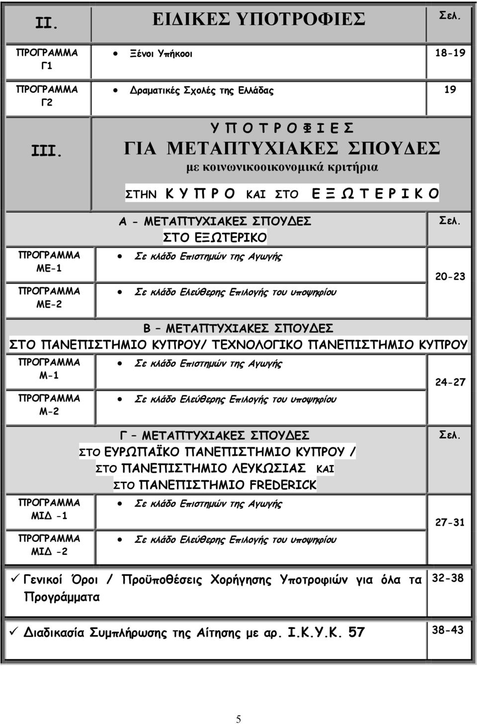 ΣΠΟΥ ΕΣ ΣΤΟ ΕΞΩΤΕΡΙΚΟ Σε κλάδο Επιστημών της Αγωγής Σε κλάδο Ελεύθερης Επιλογής του υποψηφίου Σελ.