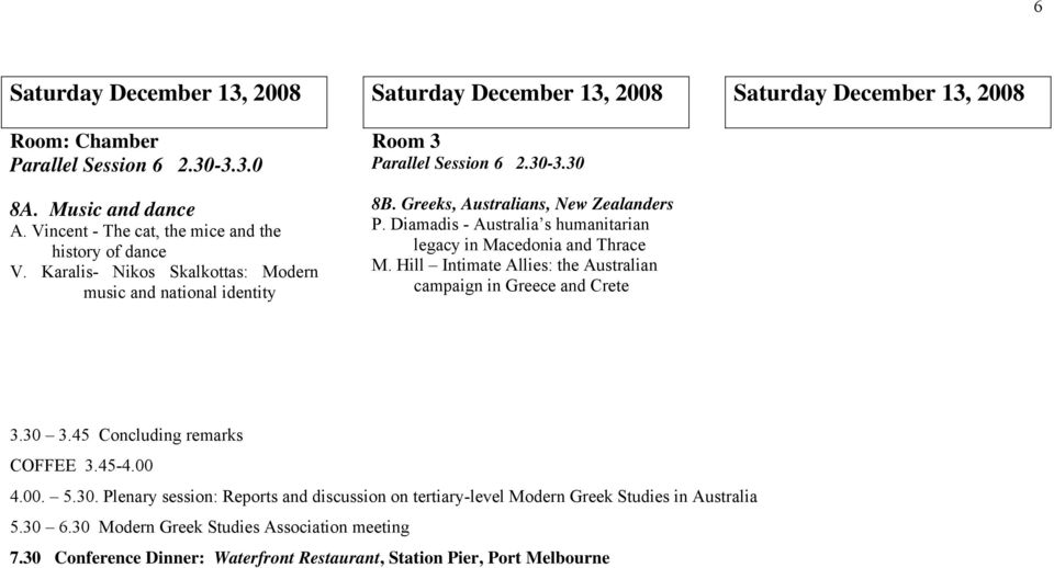 Diamadis - Australia s humanitarian legacy in Macedonia and Thrace M. Hill Intimate Allies: the Australian campaign in Greece and Crete 3.30 3.45 Concluding remarks COFFEE 3.45-4.00 4.00. 5.