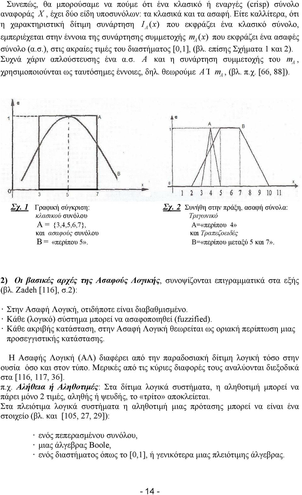 συνάρτηση συμμετοχής του m χρησιμοποιούντι ως τυτόσημες έννοιες δηλ θεωρούμε AΊ m (βλ πχ [66 88]) A A Σχ Γρφική σύγκριση: Σχ Συνήθη στην πράξη σφή σύνολ: κλσικού συνόλου Τριγωνικό A {34567} A«περίπου