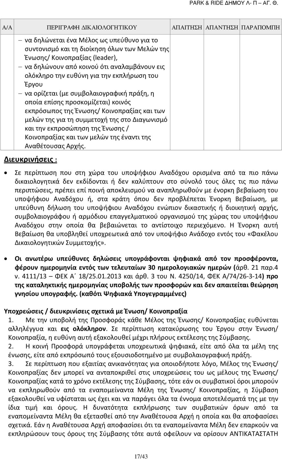 για τη συμμετοχή της στο Διαγωνισμό και την εκπροσώπηση της Ένωσης / Κοινοπραξίας και των μελών της έναντι της Αναθέτουσας Αρχής.