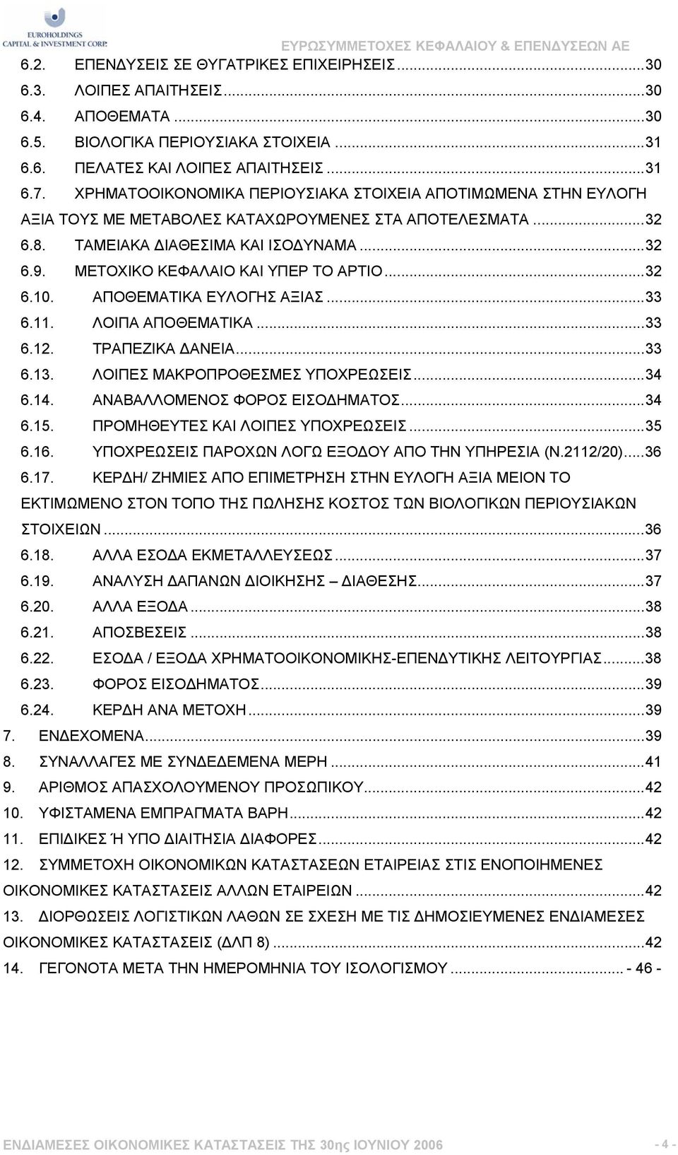 ΜΕΤΟΧΙΚΟ ΚΕΦΑΛΑΙΟ ΚΑΙ ΥΠΕΡ ΤΟ ΑΡΤΙΟ...32 6.10. ΑΠΟΘΕΜΑΤΙΚΑ ΕΥΛΟΓΗΣ ΑΞΙΑΣ...33 6.11. ΛΟΙΠΑ ΑΠΟΘΕΜΑΤΙΚΑ...33 6.12. ΤΡΑΠΕΖΙΚΑ ΑΝΕΙΑ...33 6.13. ΛΟΙΠΕΣ ΜΑΚΡΟΠΡΟΘΕΣΜΕΣ ΥΠΟΧΡΕΩΣΕΙΣ...34 6.14.