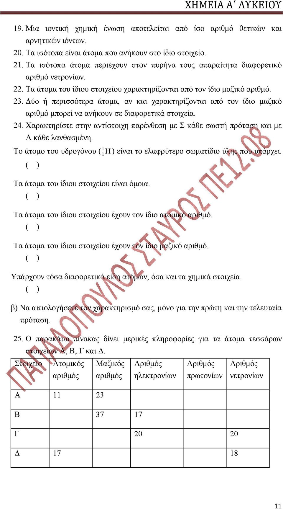 Δύο ή περισσότερα άτομα, αν και χαρακτηρίζονται από τον ίδιο μαζικό αριθμό μπορεί να ανήκουν σε διαφορετικά στοιχεία. 24.