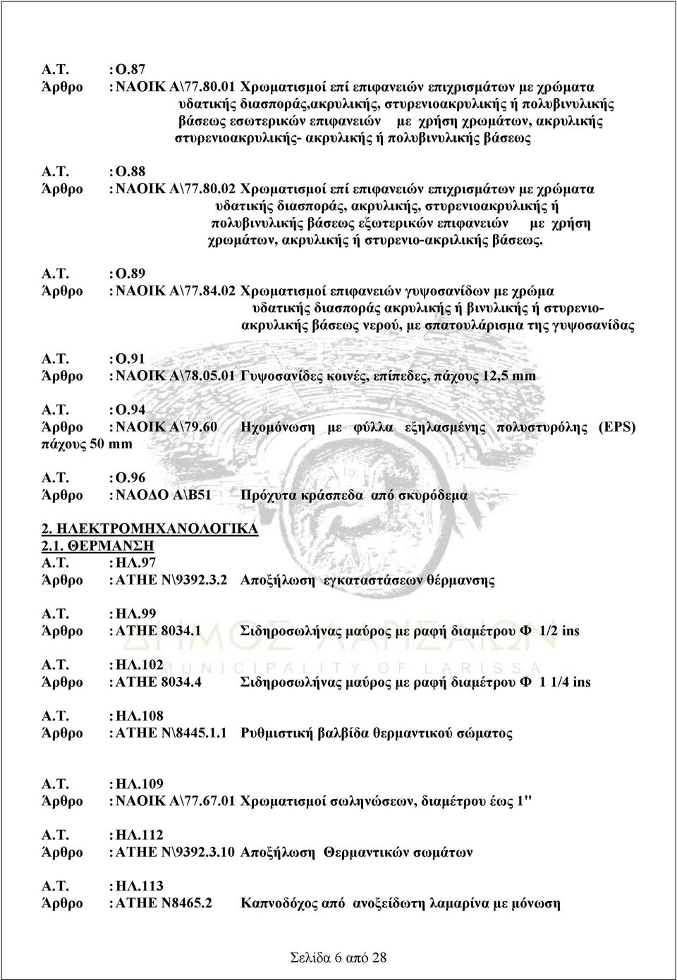 ακρυλικής ή πολυβινυλικής βάσεως Α.Τ. : Ο.88 Άρθρο : ΝΑΟΙΚ Α\77.80.