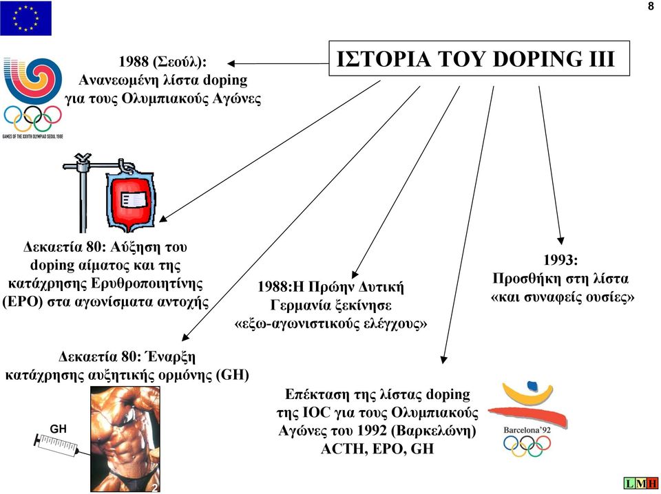 «εξω-αγωνιστικούς ελέγχους» 1993: Προσθήκη στη λίστα «και συναφείς ουσίες» εκαετία 80: Έναρξη κατάχρησης αυξητικής