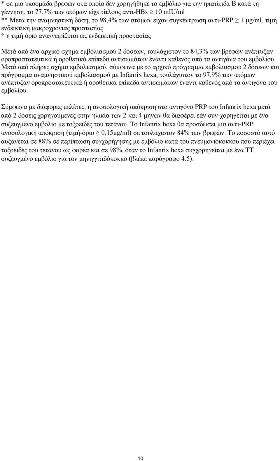 βρεφών ανέπτυξαν οροπροστατευτικά ή οροθετικά επίπεδα αντισωμάτων έναντι καθενός από τα αντιγόνα του εμβολίου.