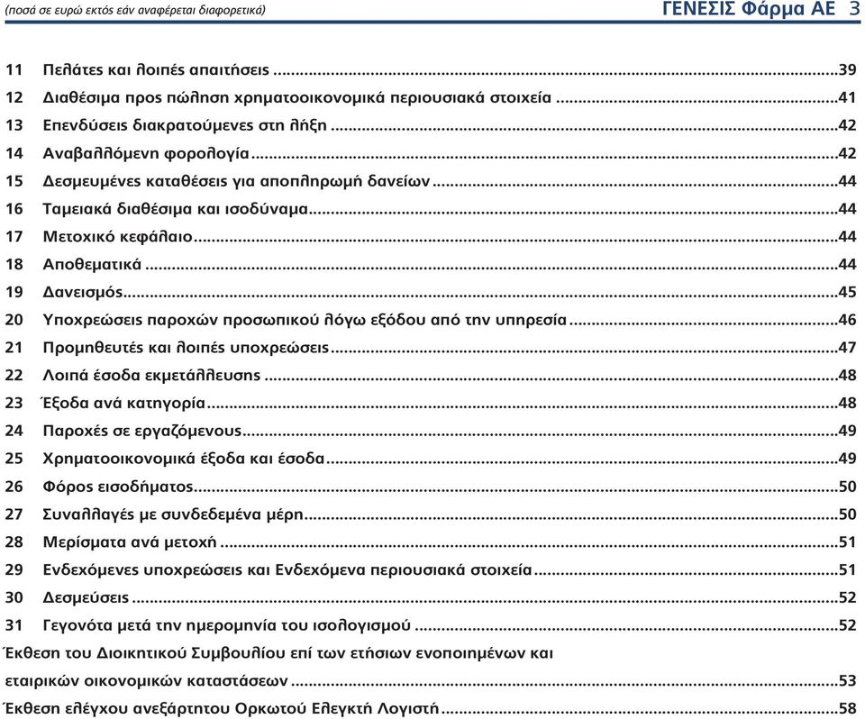 ..44 18 Αποθεματικά...44 19 Δανεισμός...45 20 Υποχρεώσεις παροχών προσωπικού λόγω εξόδου από την υπηρεσία...46 21 Προμηθευτές και λοιπές υποχρεώσεις...47 22 Λοιπά έσοδα εκμετάλλευσης.