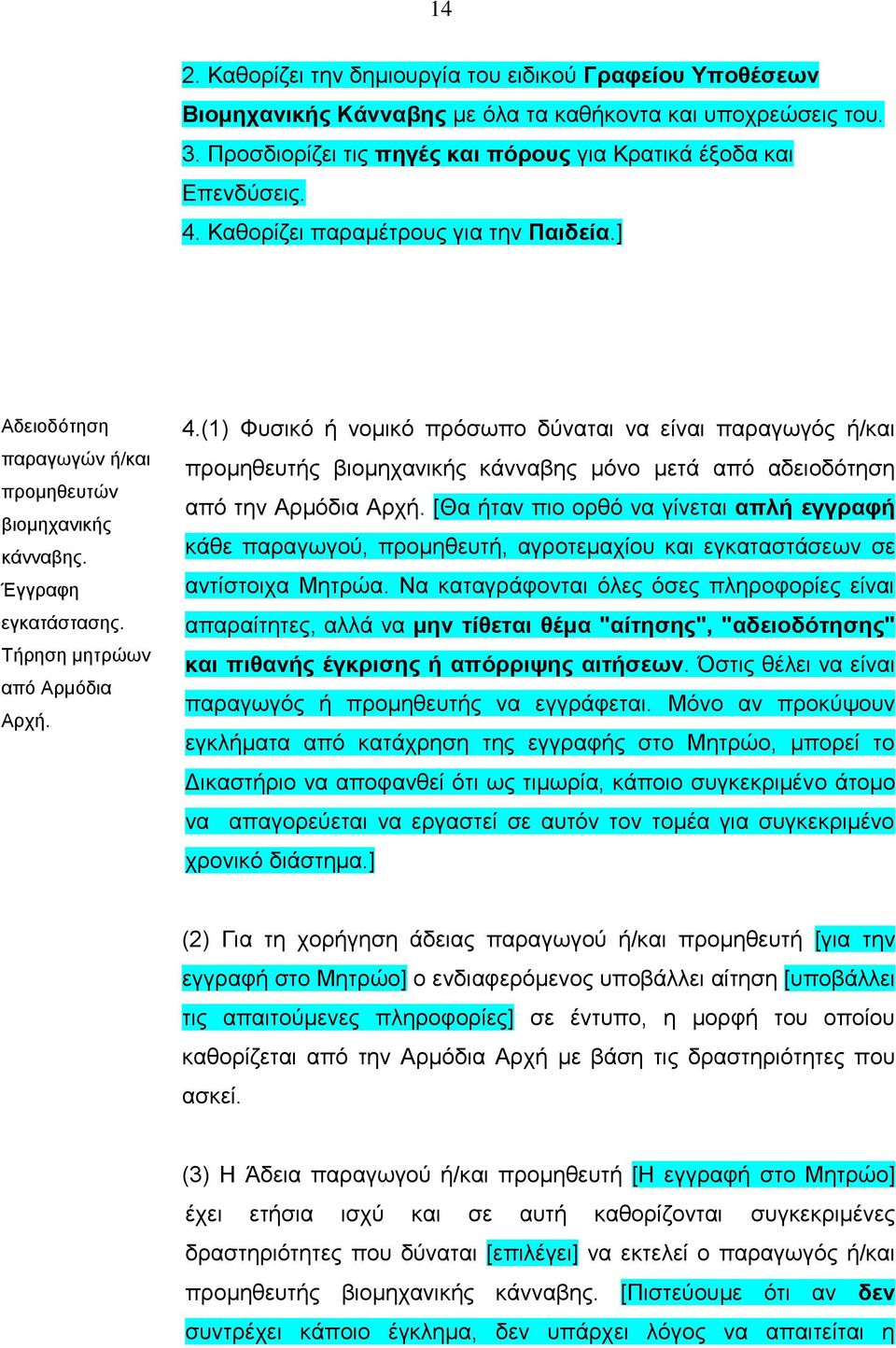 (1) Φυσικό ή νομικό πρόσωπο δύναται να είναι παραγωγός ή/και προμηθευτής βιομηχανικής κάνναβης μόνο μετά από αδειοδότηση από την Αρμόδια Αρχή.