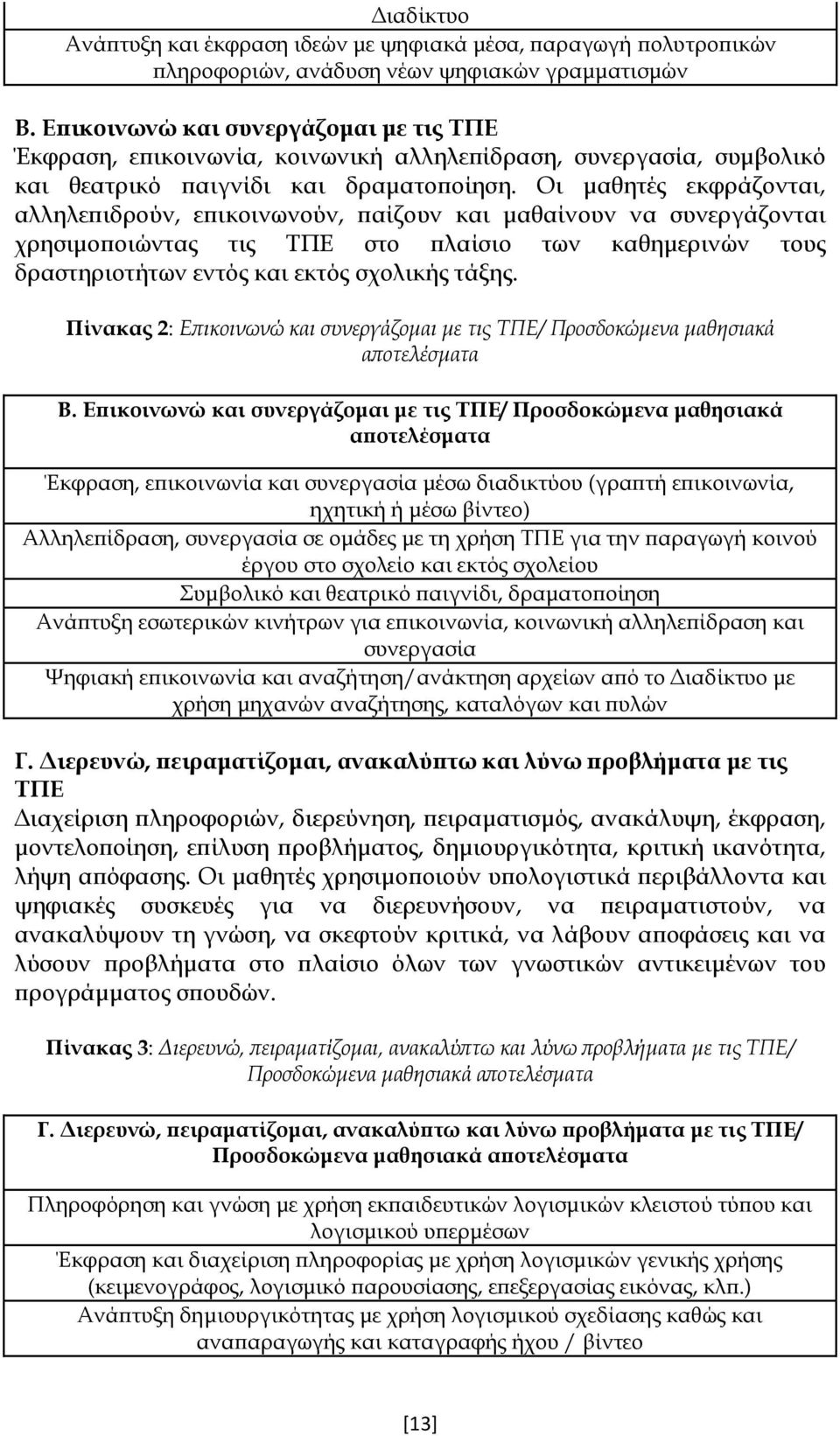 Οι μαθητές εκφράζονται, αλληλεπιδρούν, επικοινωνούν, παίζουν και μαθαίνουν να συνεργάζονται χρησιμοποιώντας τις ΤΠΕ στο πλαίσιο των καθημερινών τους δραστηριοτήτων εντός και εκτός σχολικής τάξης.