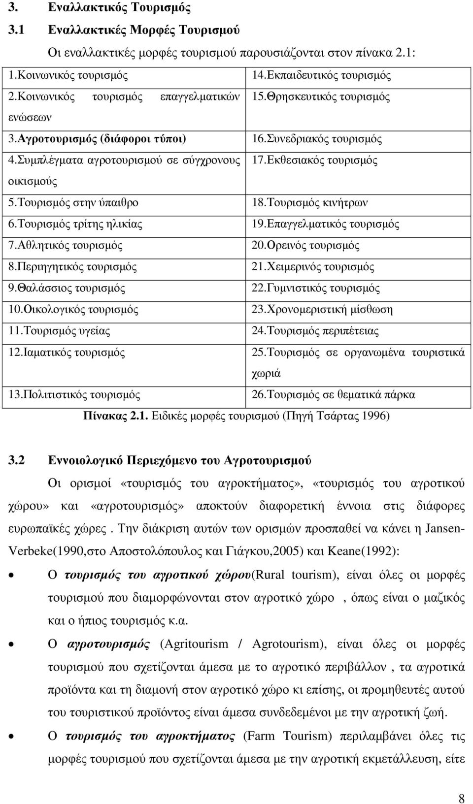 Εκθεσιακός τουρισµός οικισµούς 5.Τουρισµός στην ύπαιθρο 18.Τουρισµός κινήτρων 6.Τουρισµός τρίτης ηλικίας 19.Επαγγελµατικός τουρισµός 7.Αθλητικός τουρισµός 20.Ορεινός τουρισµός 8.