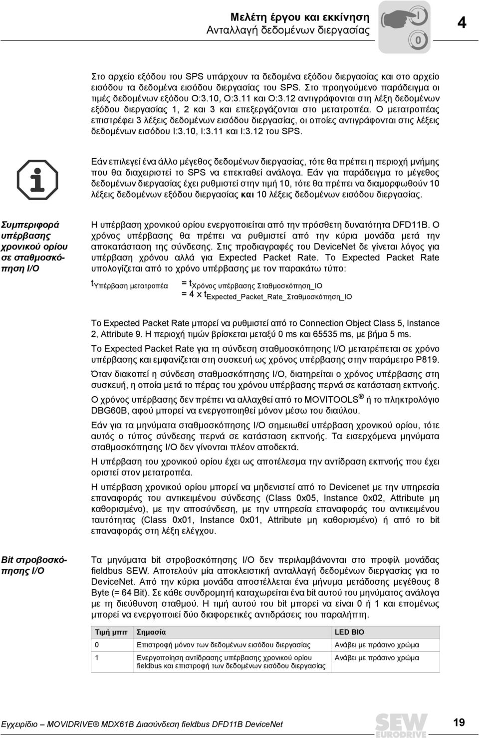 Ο µετατροπέας επιστρέφει 3 λέξεις δεδοµένων εισόδου διεργασίας, οι οποίες αντιγράφονται στις λέξεις δεδοµένων εισόδου I:3.10, I:3.11 και I:3.12 του SPS.