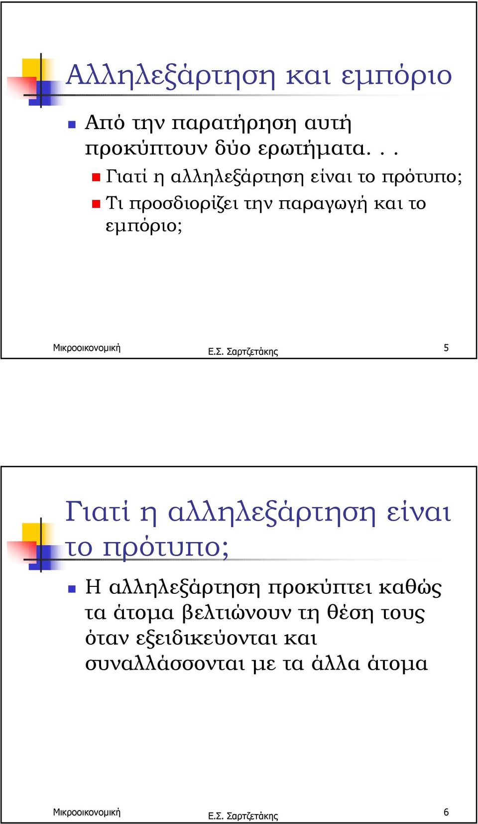 Τι προσδιορίζει την παραγωγή και το εµπόριο; 5 Γιατί η αλληλεξάρτηση είναι το