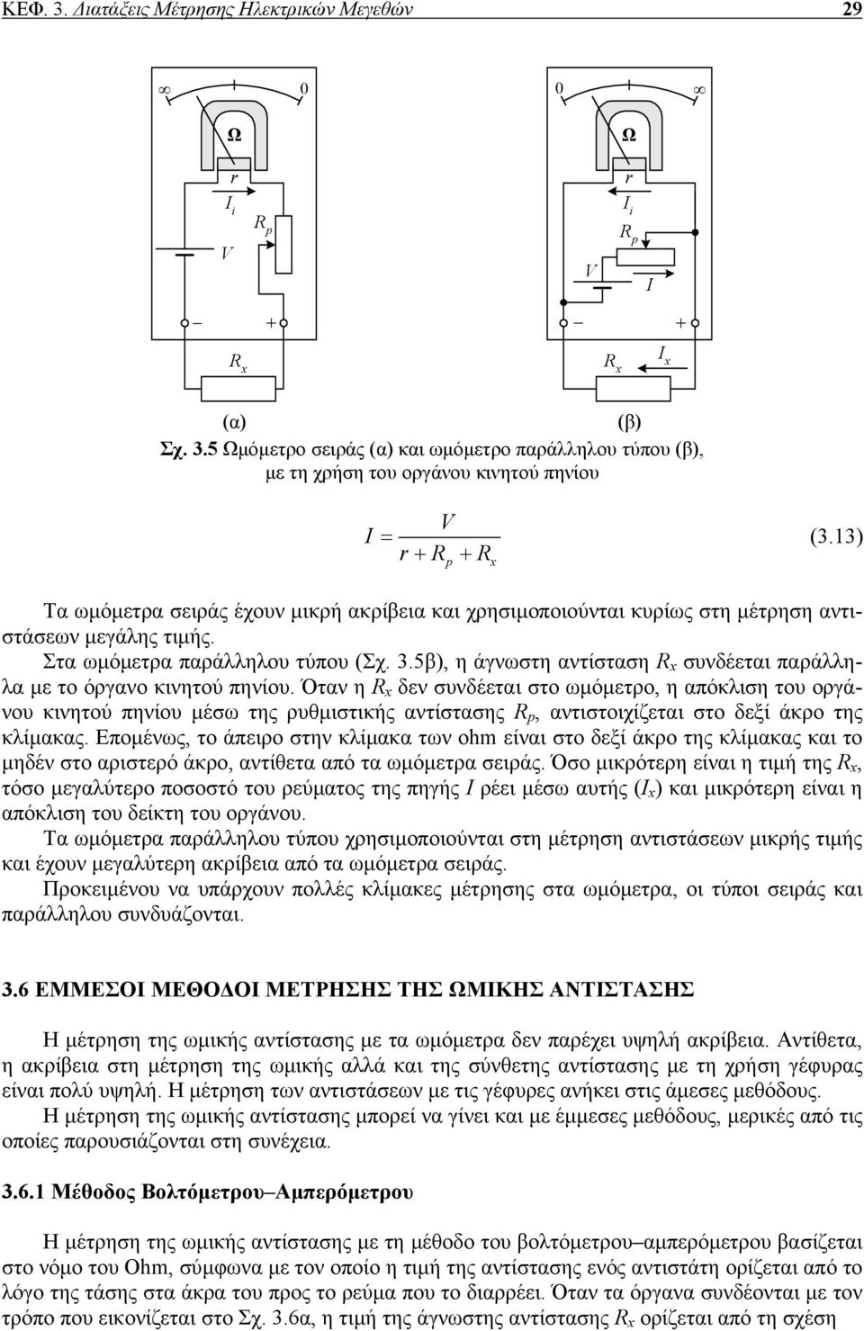 5β), η άγνωστη αντίσταση συνδέεται παράλληλα µε το όργανο κινητού πηνίου.