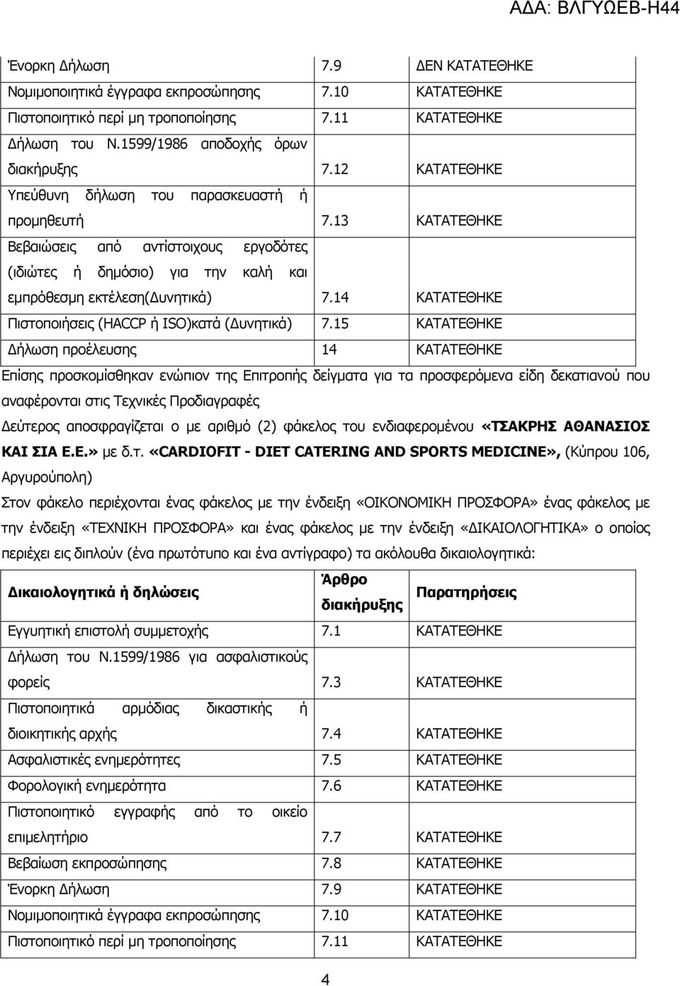 14 ΚΑΤΑΤΕΘΗΚΕ Πιστοποιήσεις (HACCP ή ISO)κατά ( υνητικά) 7.