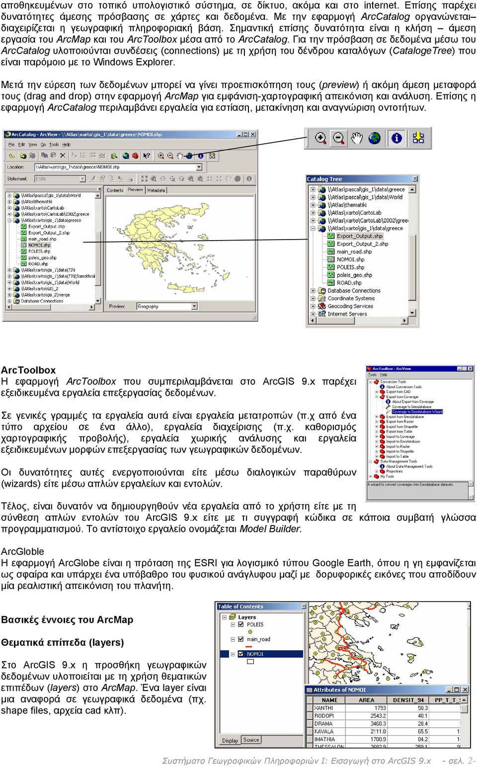Για την πρόσβαση σε δεδομένα μέσω του ArcCatalog υλοποιούνται συνδέσεις (connections) με τη χρήση του δένδρου καταλόγων (CatalogeTree) που είναι παρόμοιο με το Windows Explorer.