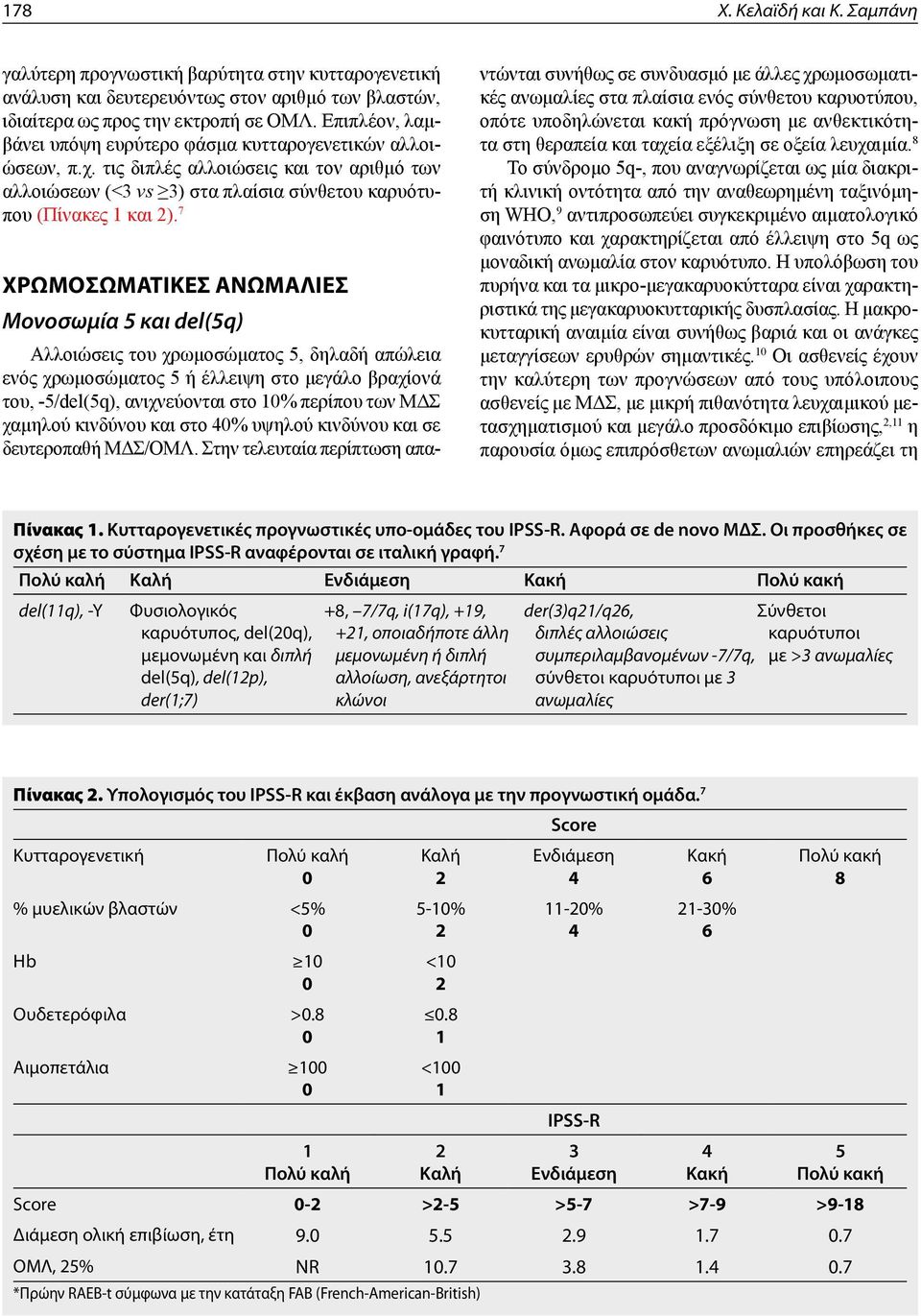 7 Χρωμοσωματικές ανωμαλίες Μονοσωμία 5 και del(5q) Αλλοιώσεις του χρωμοσώματος 5, δηλαδή απώλεια ενός χρωμοσώματος 5 ή έλλειψη στο μεγάλο βραχίονά του, -5/del(5q), ανιχνεύονται στο 10% περίπου των