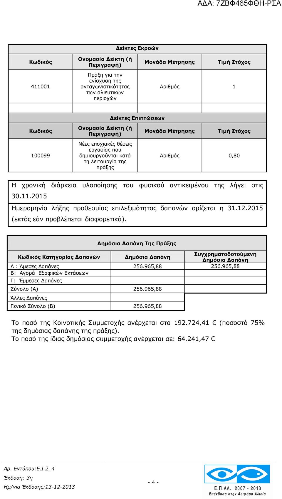 αντικειμένου της λήγει στις 30.11.2015 Ημερομηνία λήξης προθεσμίας επιλεξιμότητας δαπανών ορίζεται η 31.12.2015 (εκτός εάν προβλέπεται διαφορετικά).